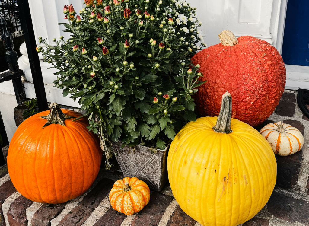 pumpkins on porch
